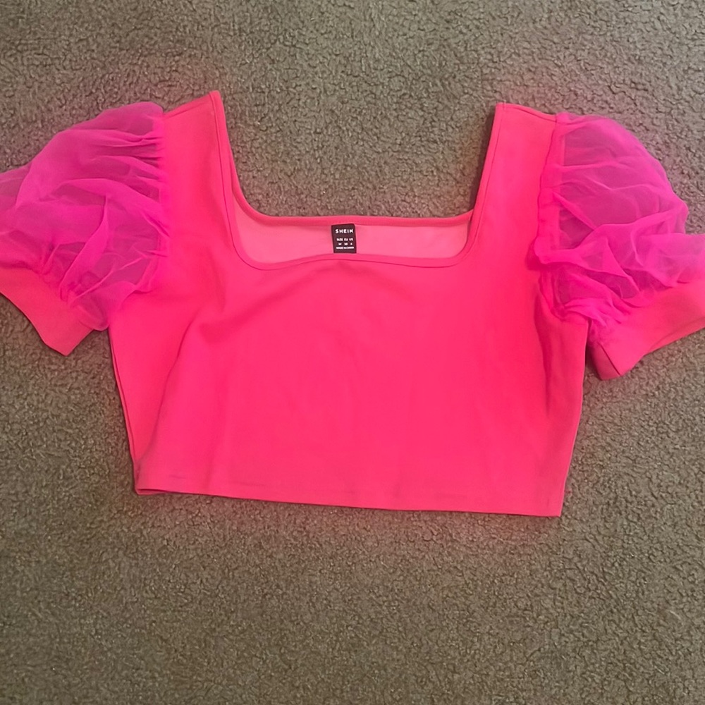 Hot pink puff sleeve top